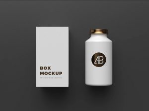 Copper Foil Bottle and Box Packaging Mockup
