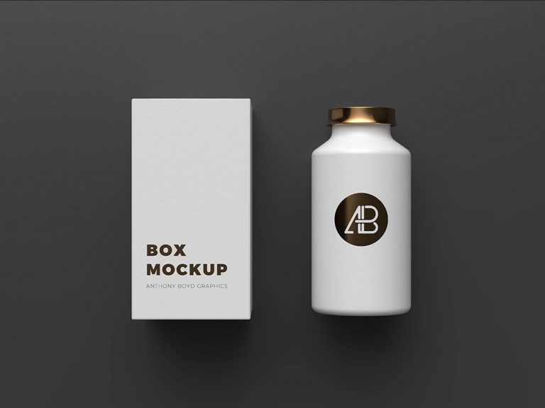 Copper Foil Bottle and Box Packaging Mockup