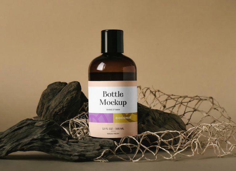 Amber Plastic Bottle Mockup