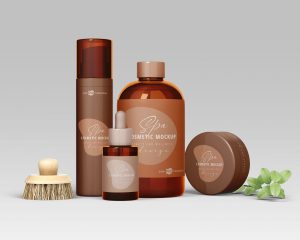 Free Spa Cosmetic Bottles Scene Mockup
