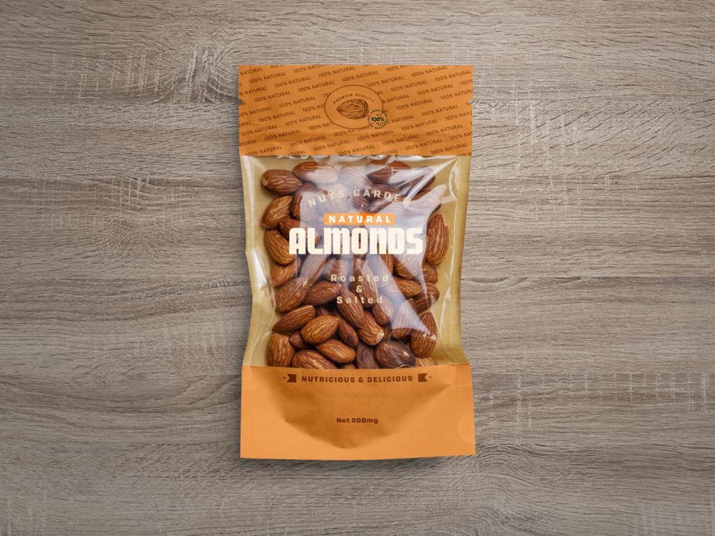 Free Window Pouch Almond Packaging Mockup