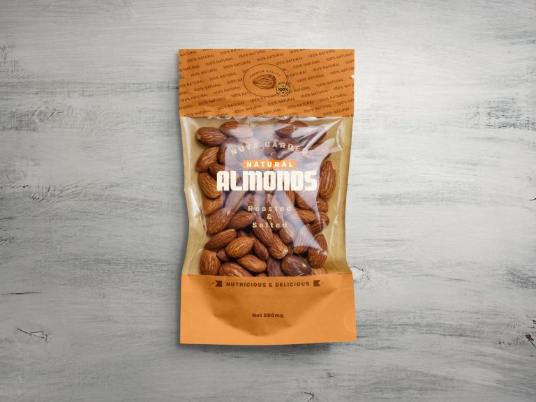 Free Window Pouch Almond Packaging Mockup