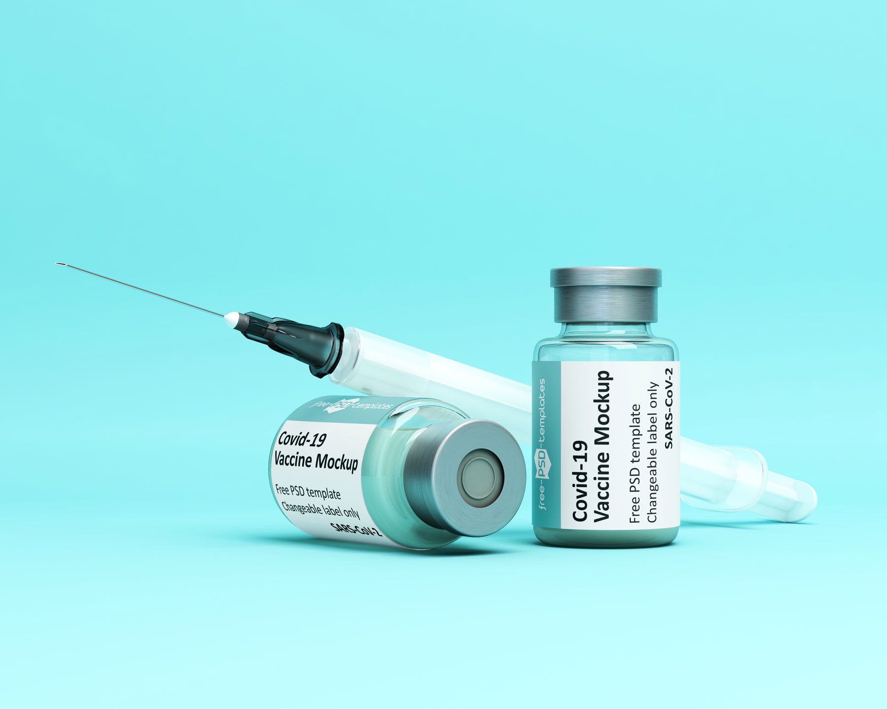 Free Covid Vaccine Vial Injection Syringe Mockups Set