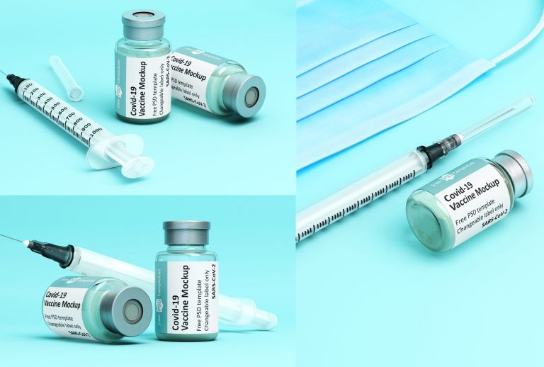 Free Covid Vaccine Vial Injection Syringe Mockups Set
