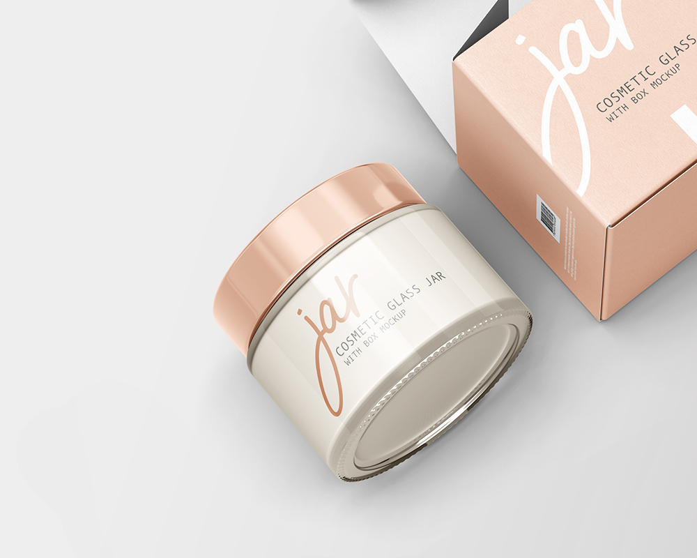 Cosmetic Glass Jar with Packaging Box Mockups