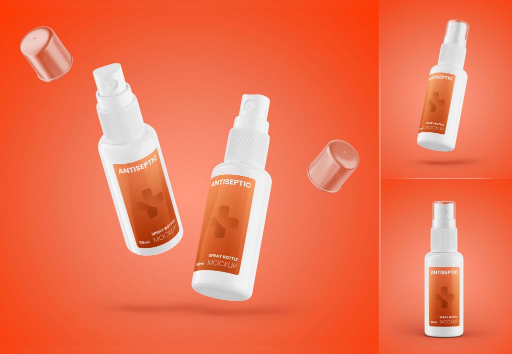 Free Antiseptic Spray Bottle Mockup PSD Set