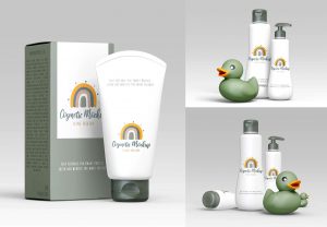 Shampoo, Conditioner Bottle Cream Tube Mockup Sets for Baby Pack