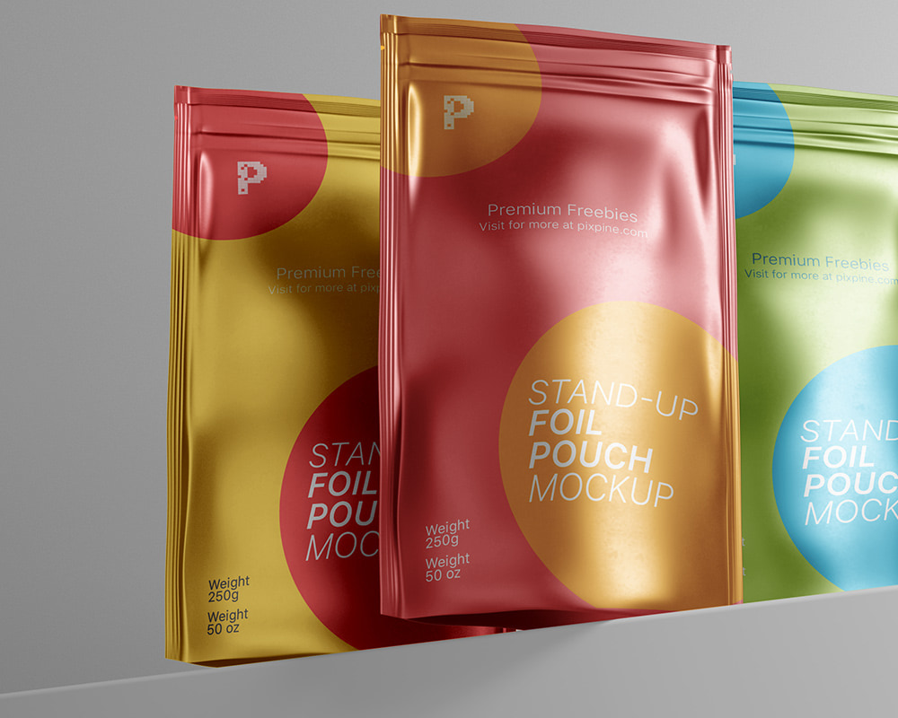 Premium Quality Free Stand-up Foil Pouch Mockup