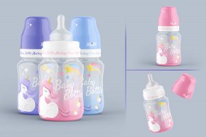 3 Free Baby Milk Feeder Bottle Mockup PSD Set