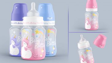3 Free Baby Milk Feeder Bottle Mockup PSD Set