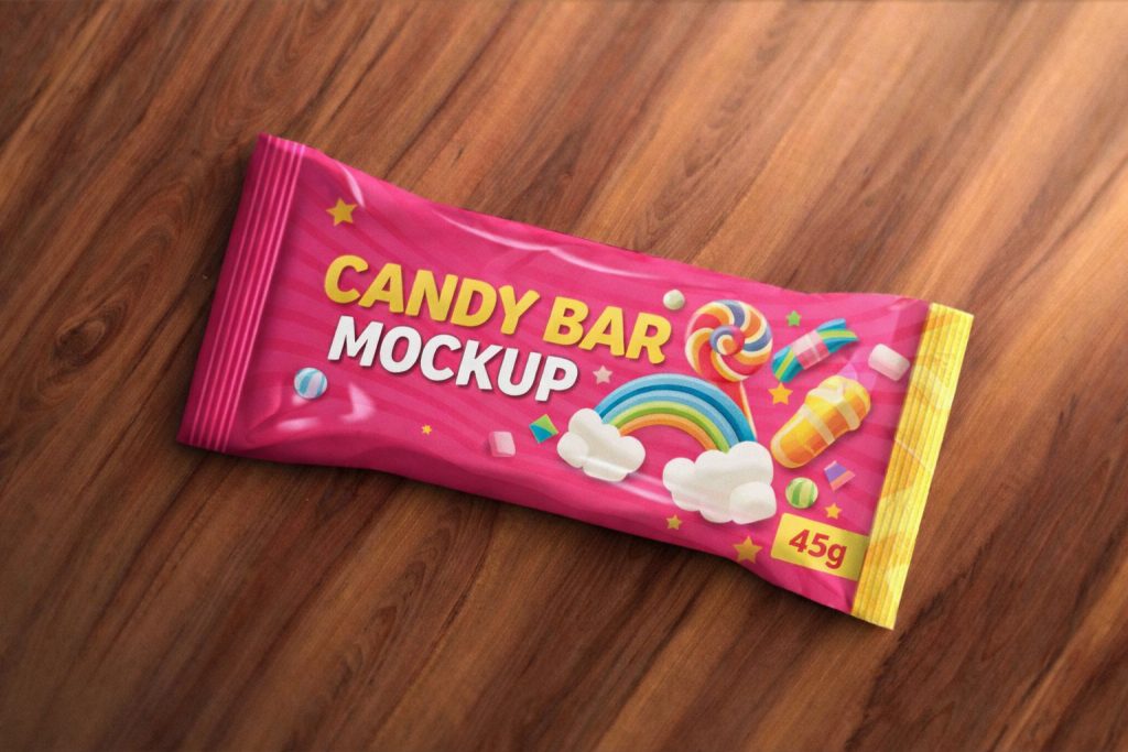 protein bar wrapper mockup PSD free download foil style