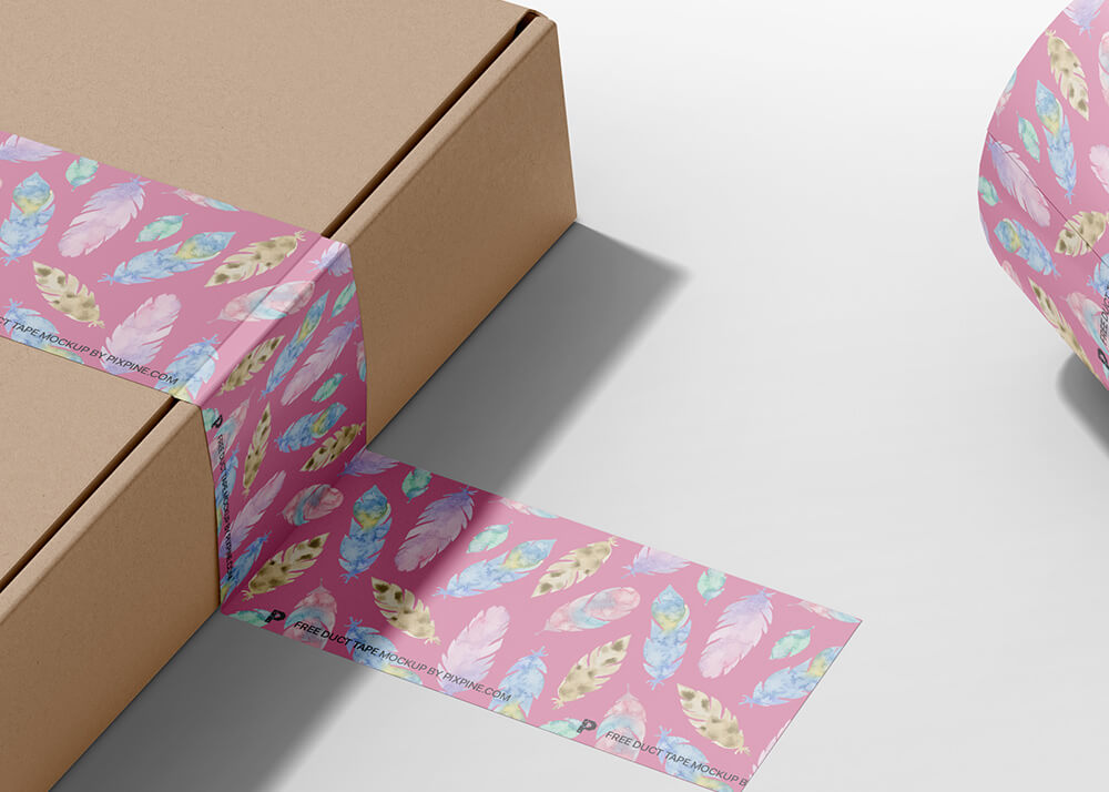 Mailer Box Mockup with Duct Tape Mockup