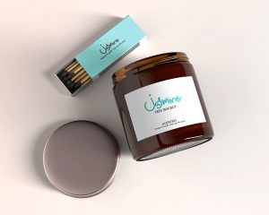 Scented Candle Glass Jar Mockup with Matchbox