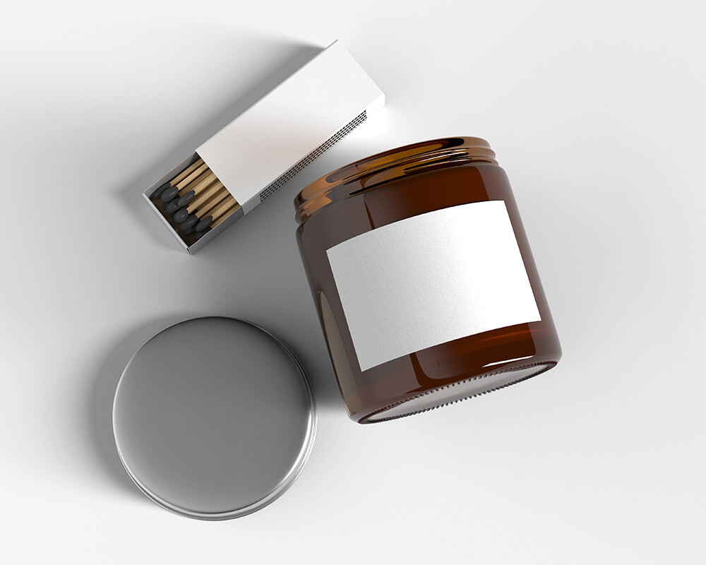 Scented Candle Glass Jar Mockup with Matchbox