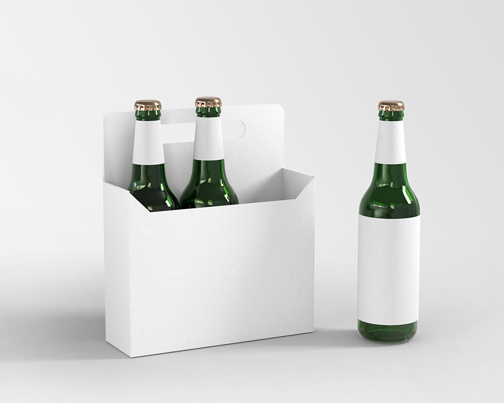 Free Beverage Glass Bottle Mockup with Box Mockup