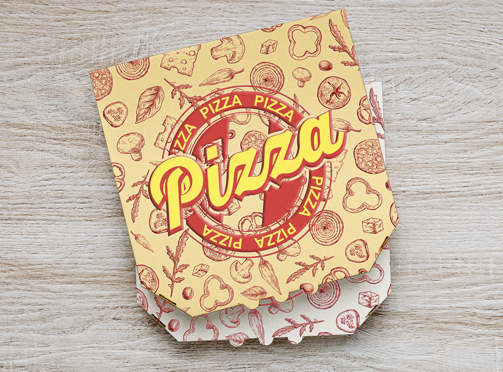 Free Pizza Box Mockup in Top view