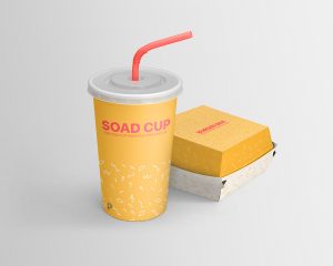 Free Soda Cup and Burger Box Mockup