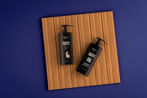 Free Pump Spray Black Shampoo Bottle Mockup