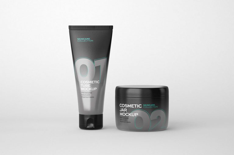 Free Skincare Cosmetic Jar and Tube Mockup