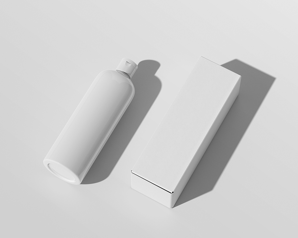 Free Cosmetic Bottle with Box Mockup