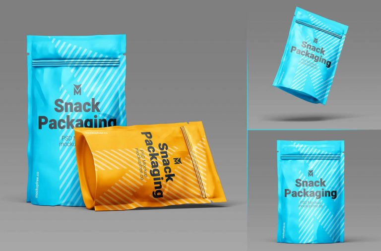 Free Standing Pouch Snack Food Packaging Mockups set