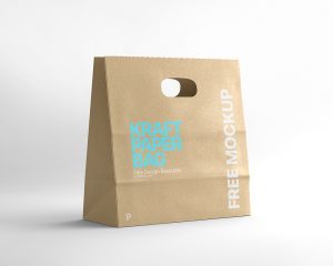 Free Die Cut Kraft Paper Bag Mockup