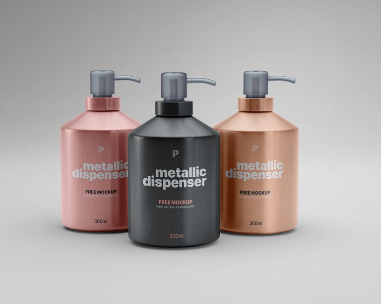 Free Metallic Pump Dispenser Bottle Mockup