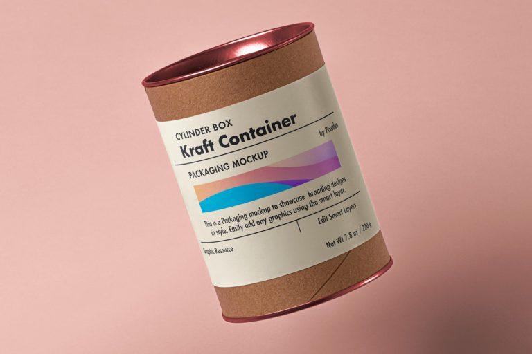 Free Kraft Paper Tube Container Packaging Mockup PSD