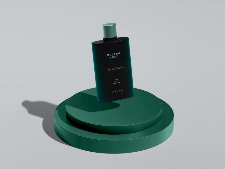 Free Floating Perfume Bottle Mockup PSD
