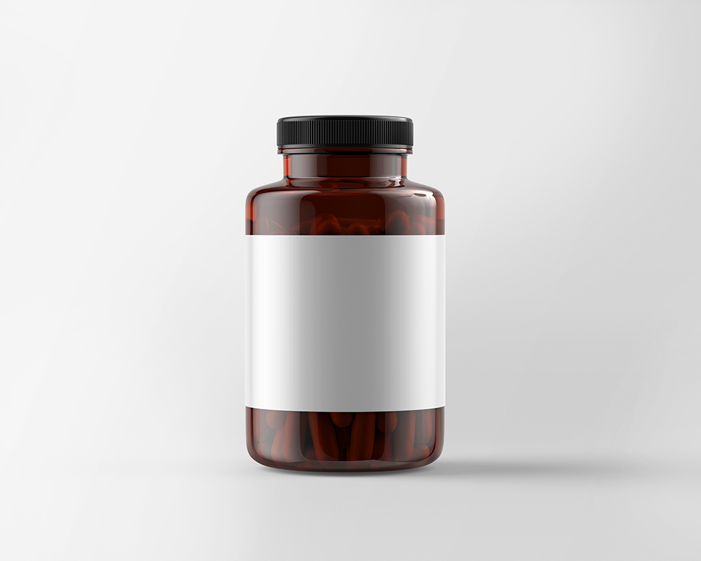 Free Pills / Capsules Amber Medicine Bottle Mockup PSD