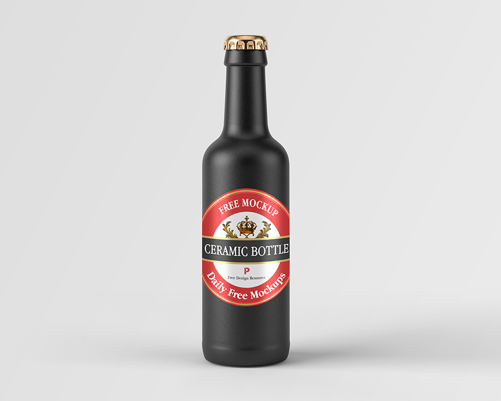 Free Ceramic Beverage Bottle Mockup