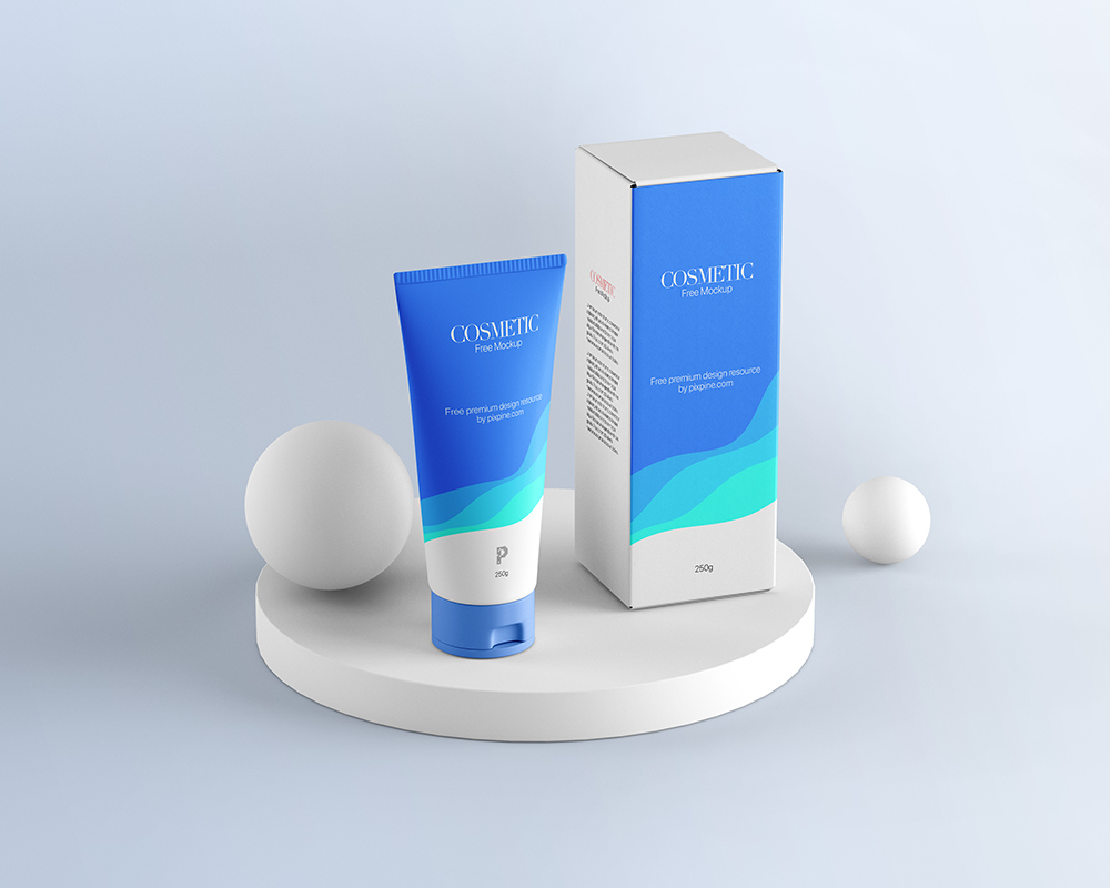 Free Cosmetic Tube with Box Mockup