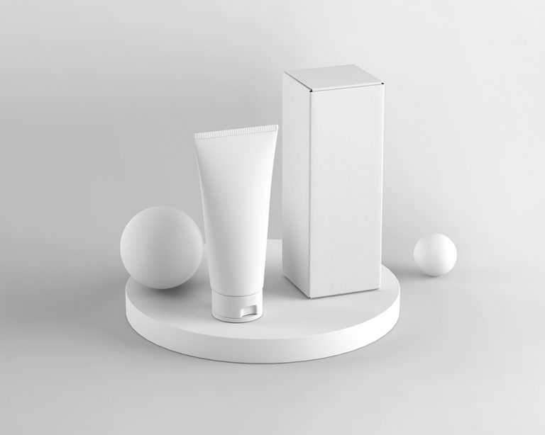 Cosmetic Tube with Packaging Box Mockup Scene - PacageMockup