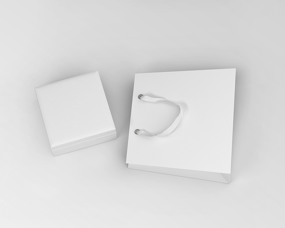 Free Gift Box with Paper Bag Mockup