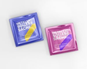 Free Metallic Square Sachet Mockup