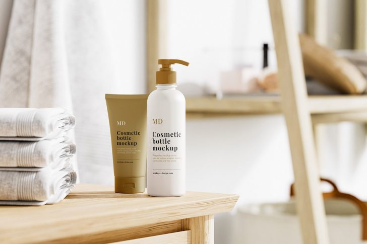 Free Cosmetic Pump Bottle And Tube Mockup PSD - PacageMockup