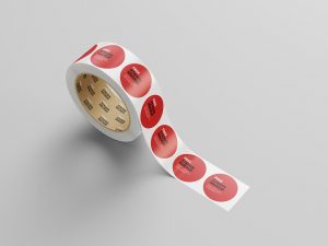 5 Free Round Roll Sticker Labels Mockup PSD Set