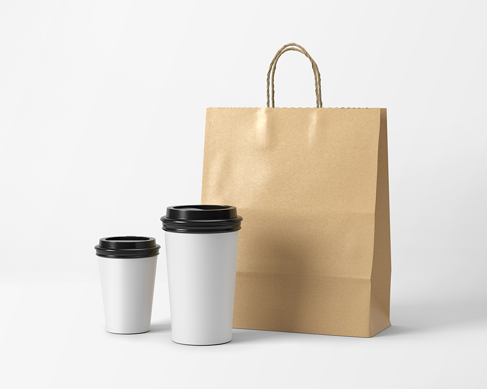 Free Coffee Cups and Kraft Bag Mockup