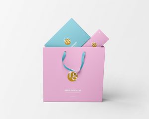 Free Shopping Bag with Boxes Mockup