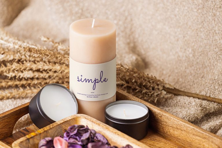 Free Scented Block / Pillar Candle Label Mockup PSD