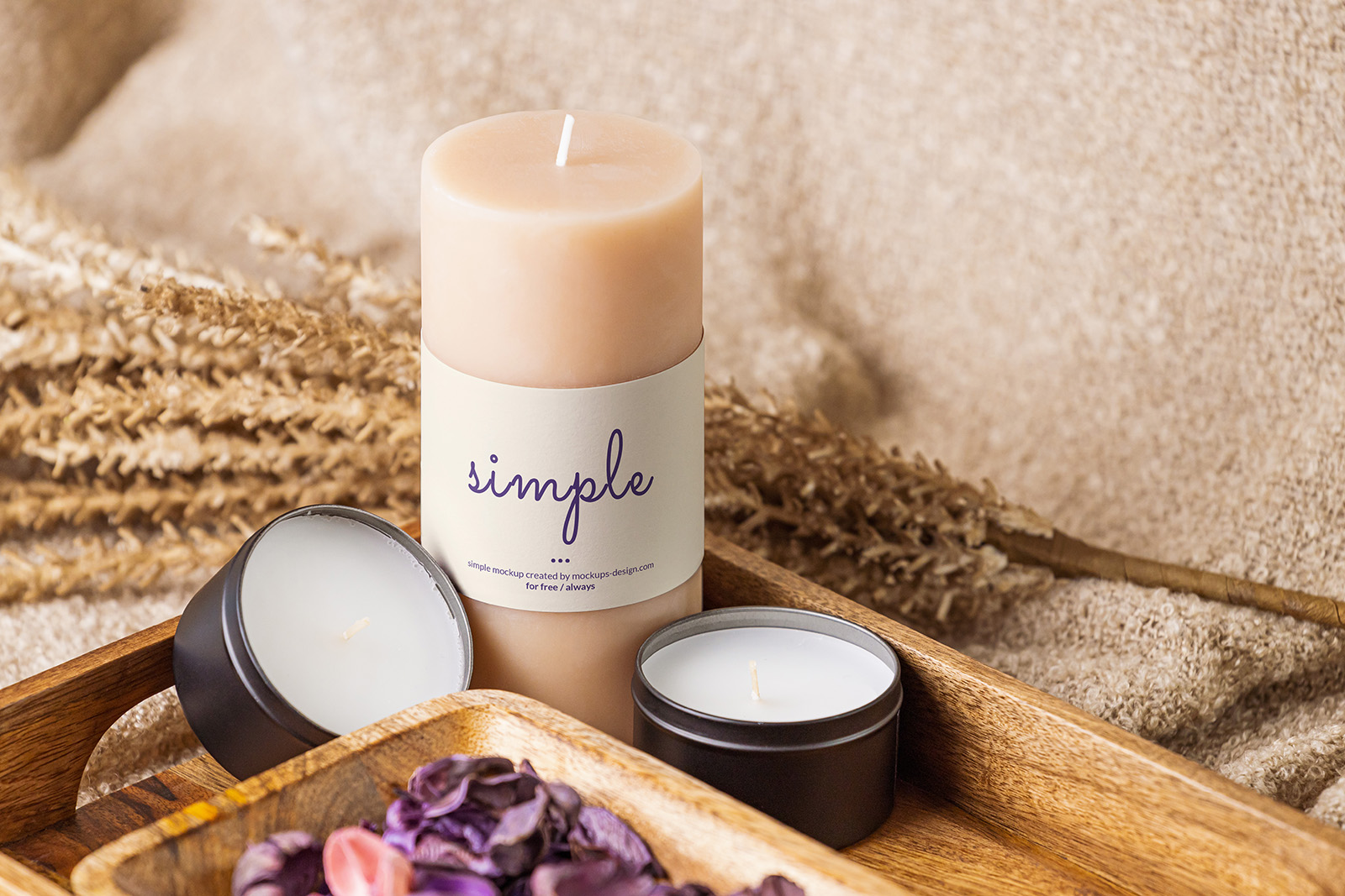 Free Scented Block / Pillar Candle Label Mockup PSD