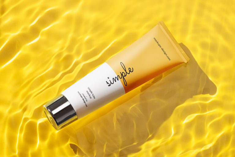 Free Cosmetic Cream Tube On Floating Water Mockup PSD