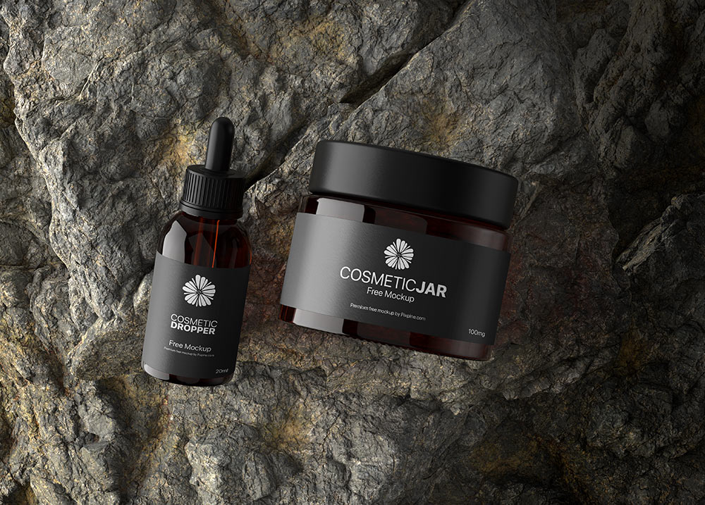 Free Cosmetic Amber Jar and Dropper Mockup
