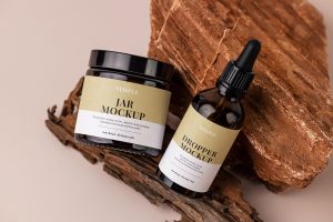Free Amber Jar and Dropper Bottle Mockup PSD