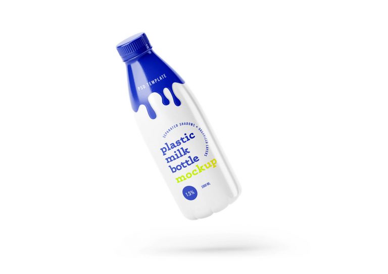Floating Plastic Milk Bottle Mockup free for Branding