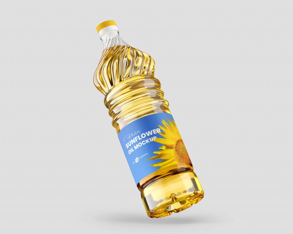 Free Sunflower Cooking Oil Bottle Mockup PSD Set