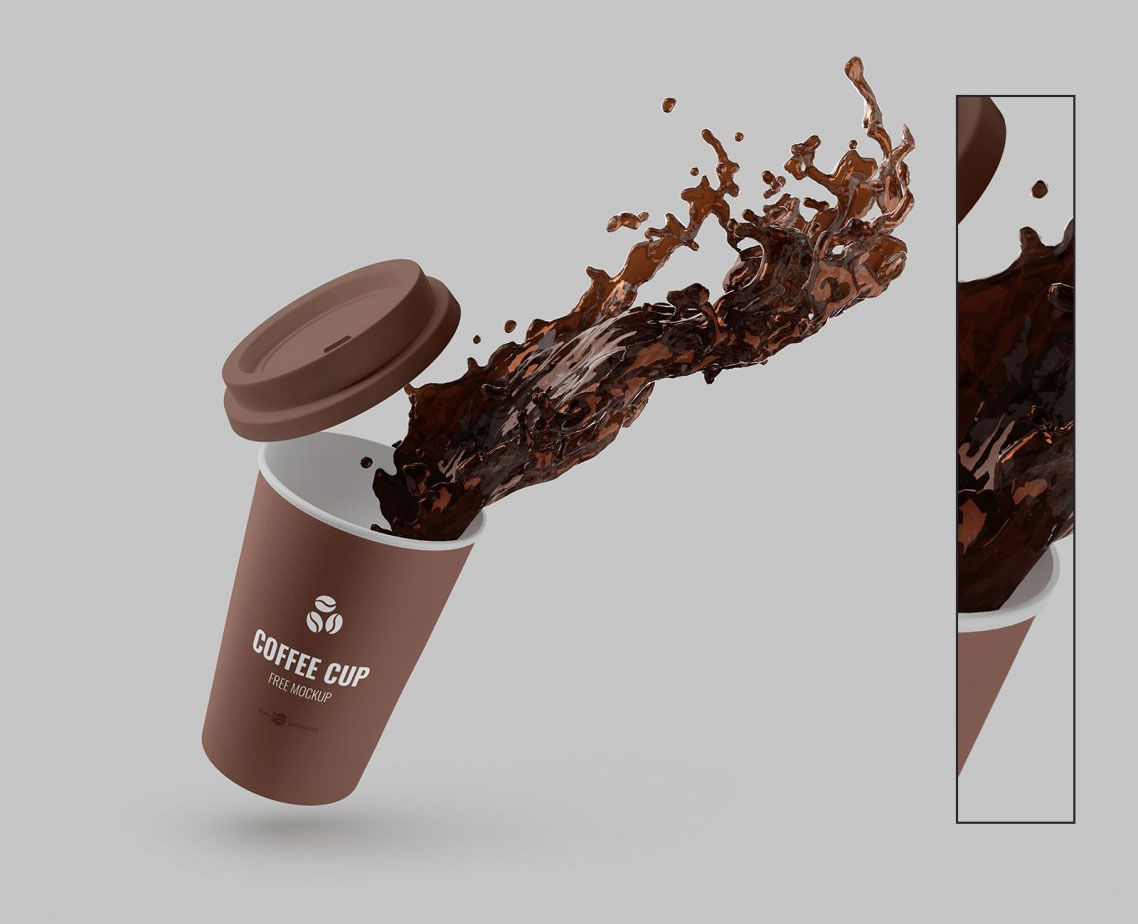 Free Coffee Paper Cup With Splash Mockup PSD Set