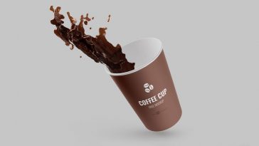 Free Coffee Paper Cup With Splash Mockup PSD Set
