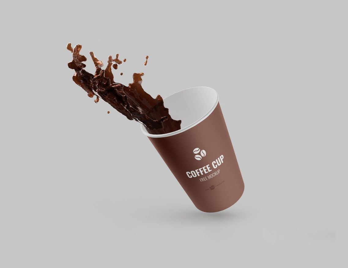 Free Coffee Paper Cup With Splash Mockup PSD Set