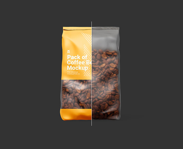 Free Roasted Whole Coffee Beans Pack Mockup PSD Set